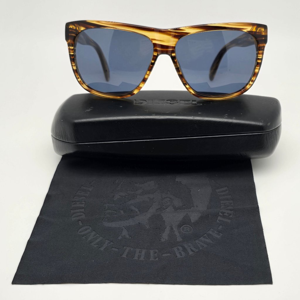 Diesel Dl0100 Col.41v Brown Stripe Frame Light Blue Lens Sunglasses W/ Case 58mm